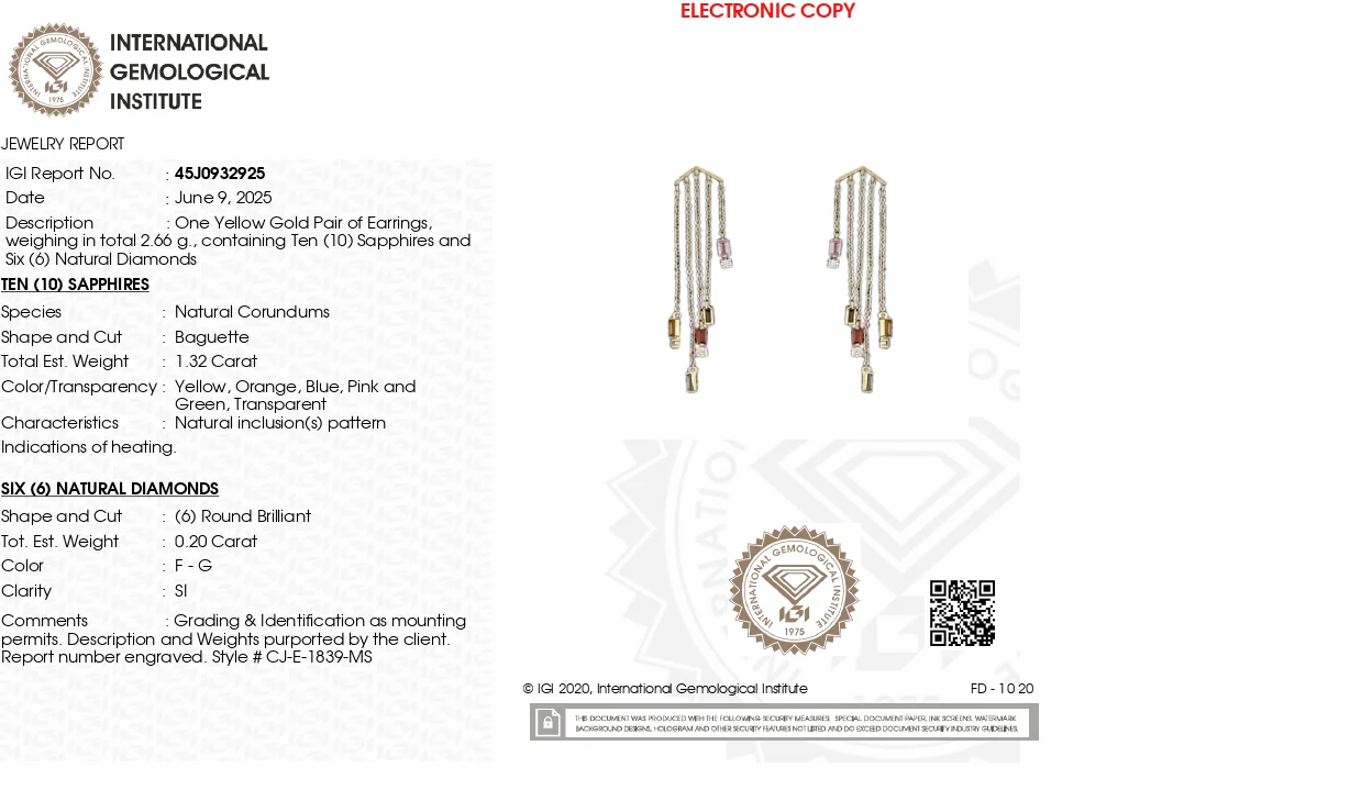 14k Yellow Gold Dangle Chain IGI Certified Multi Sapphire Diamond Earrings