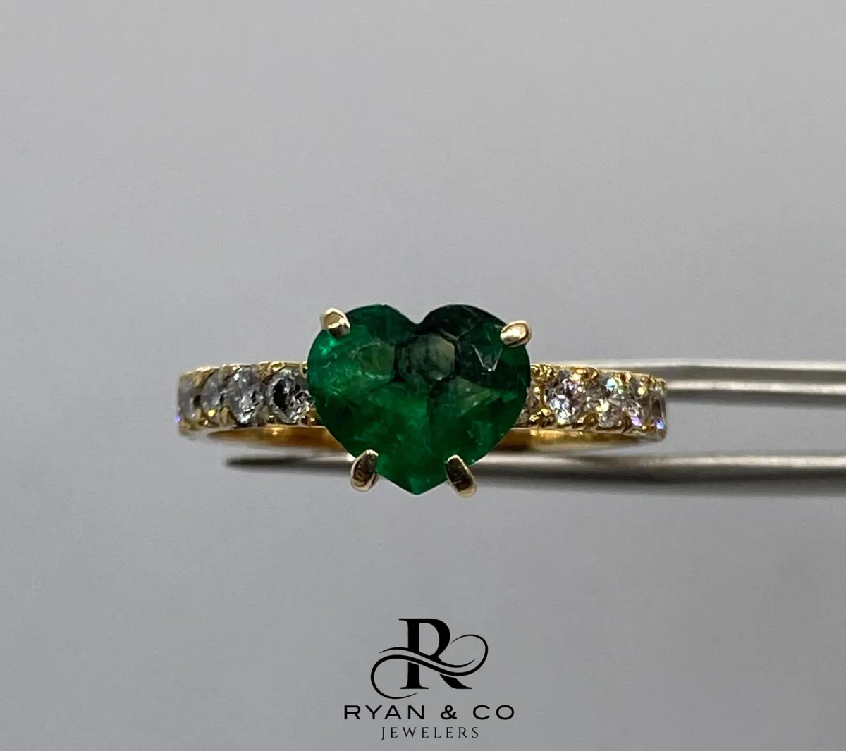 18k Yellow Gold Heirloom Colombian Emerald Trapiche Engagement Ring