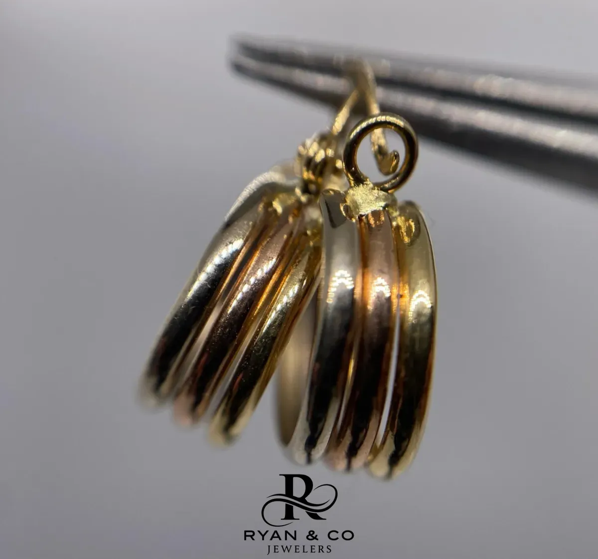 18K Tri-Gold Trinity Tube Hoops Earrings