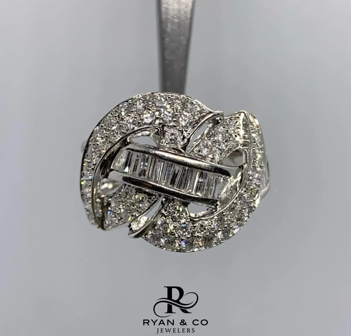 18k White Gold Invisible Set Baguette Cluster Diamond Ring