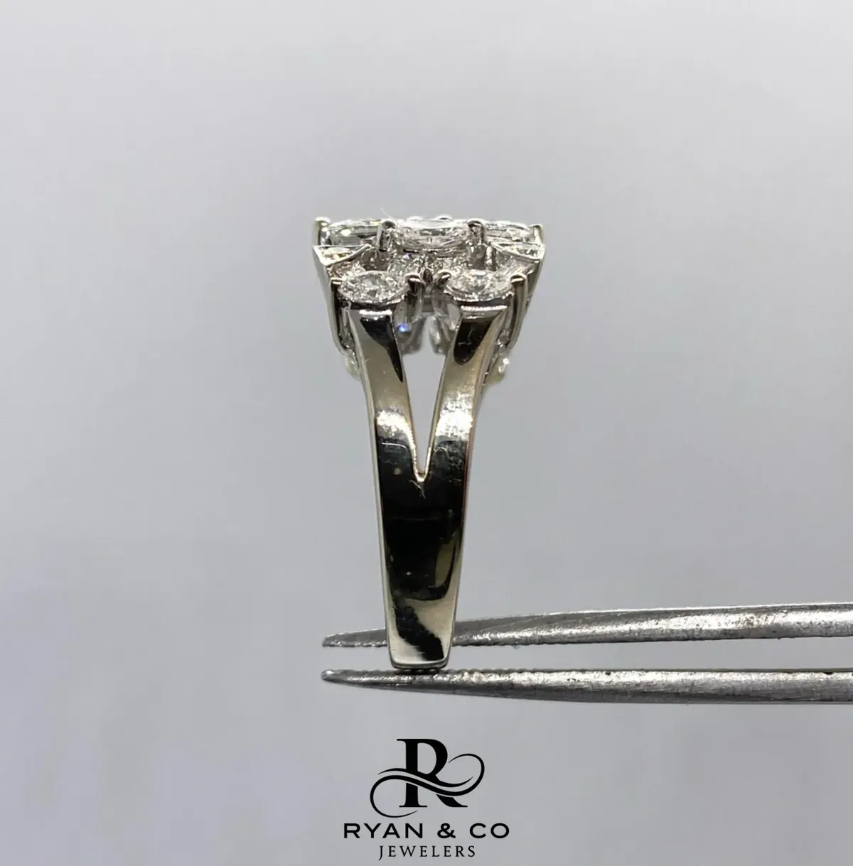 18k White Gold Marquise Baguette Diamond Cocktail Ring