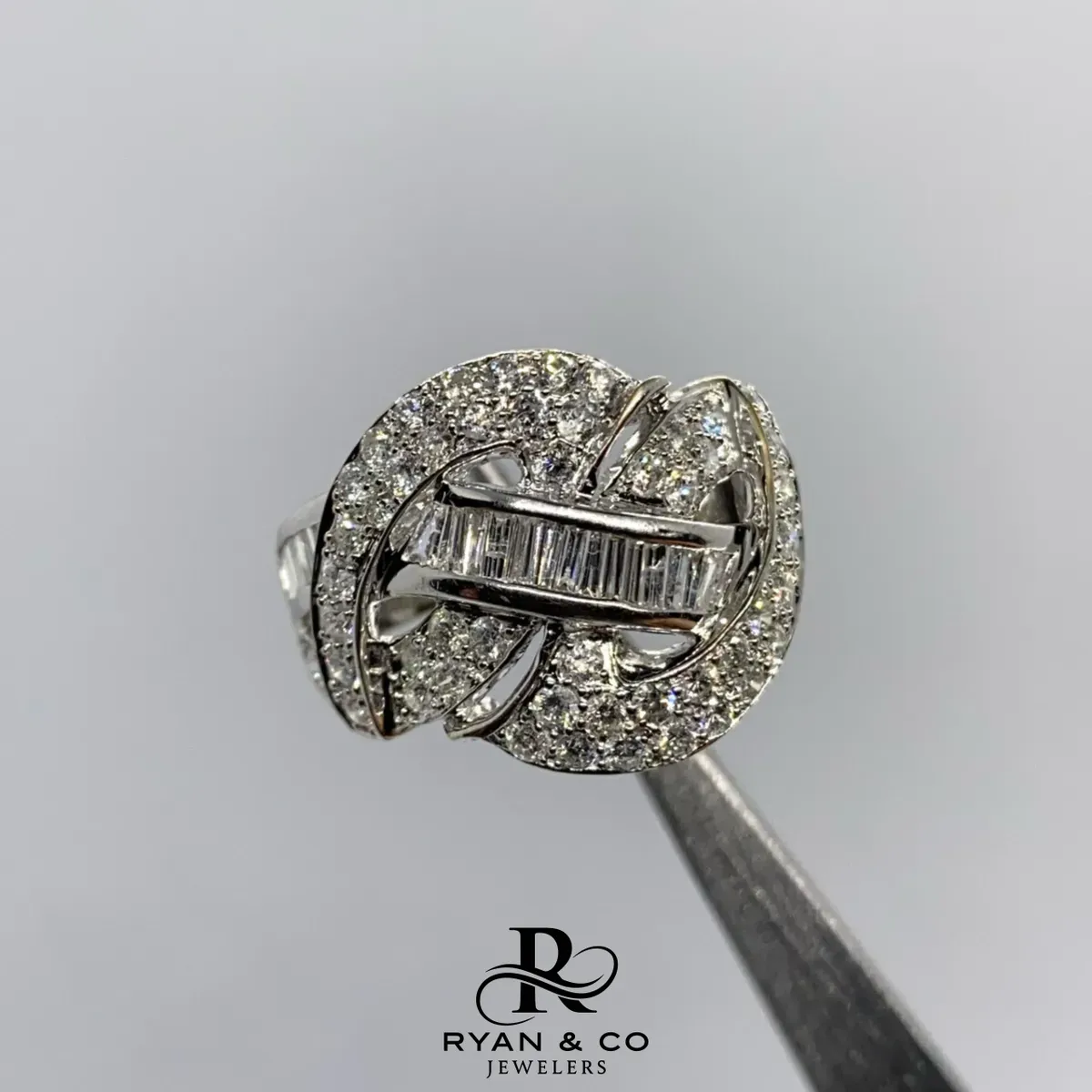 18k White Gold Invisible Set Baguette Cluster Diamond Ring