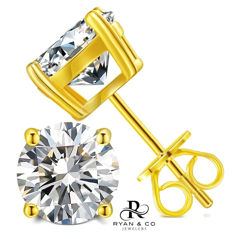 Round Cut Diamond Stud Earrings in Gold Vermeil