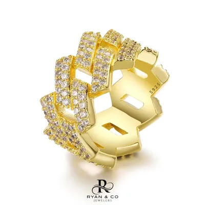 Men's Diamond Cuban Link Ring in Gold Vermeil