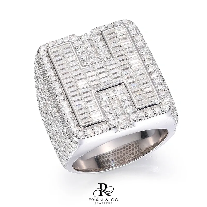 Men's Diamond H Initial Ring in Gold Vermeil