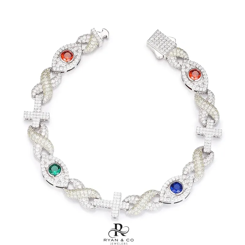 Diamond Infinity-Eye-Cross Bracelet in Gold Vermeil