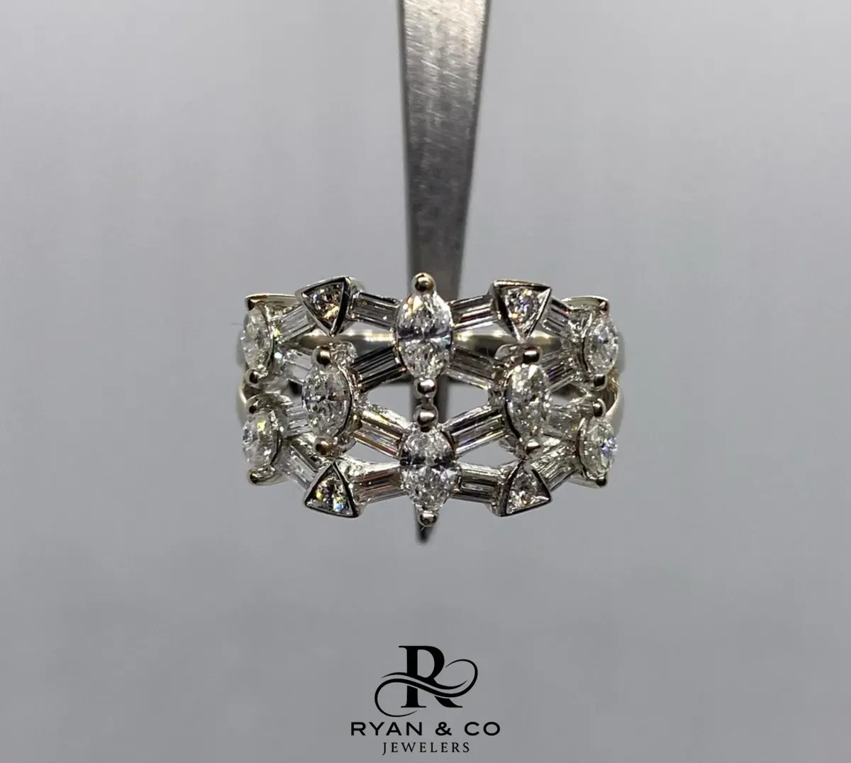 18k White Gold Marquise Baguette Diamond Cocktail Ring