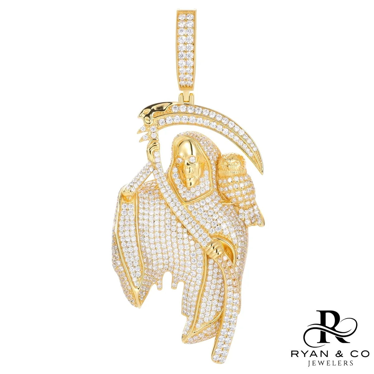 Diamond Grim Reaper Pendant in Gold Vermeil