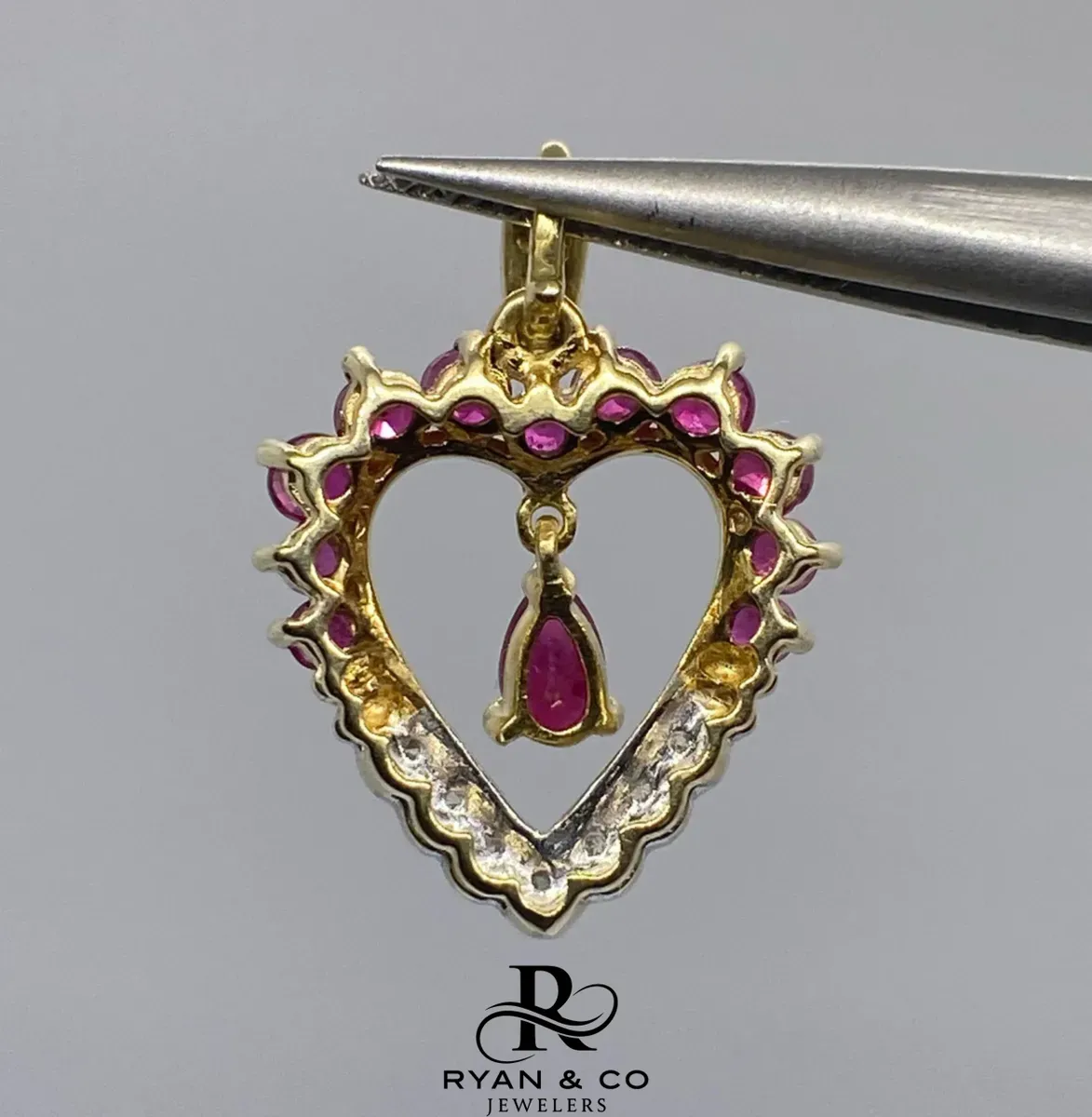 14k Hanging Teardrop Ruby & Diamond Pendant