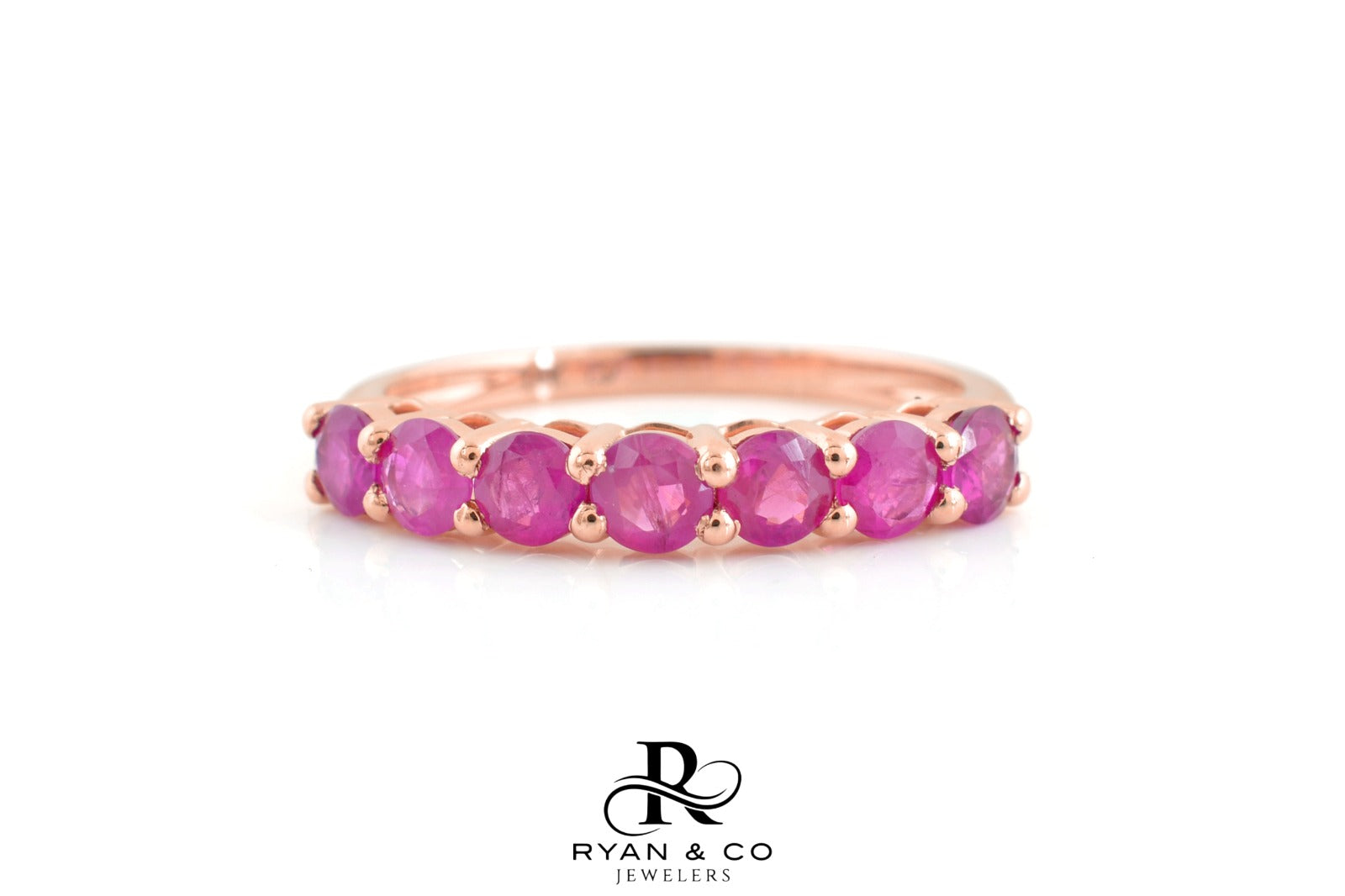 14k Solid Gold Half Eternity Band Women's Ruby Engagement Ring