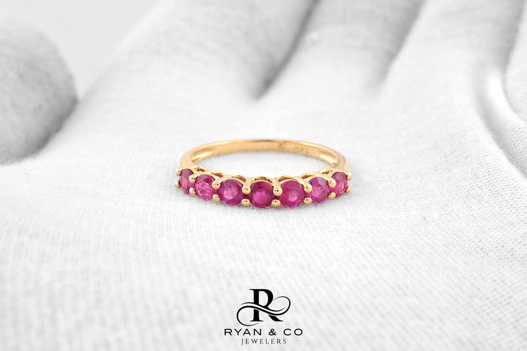 14k Solid Gold Half Eternity Band Women's Ruby Engagement Ring