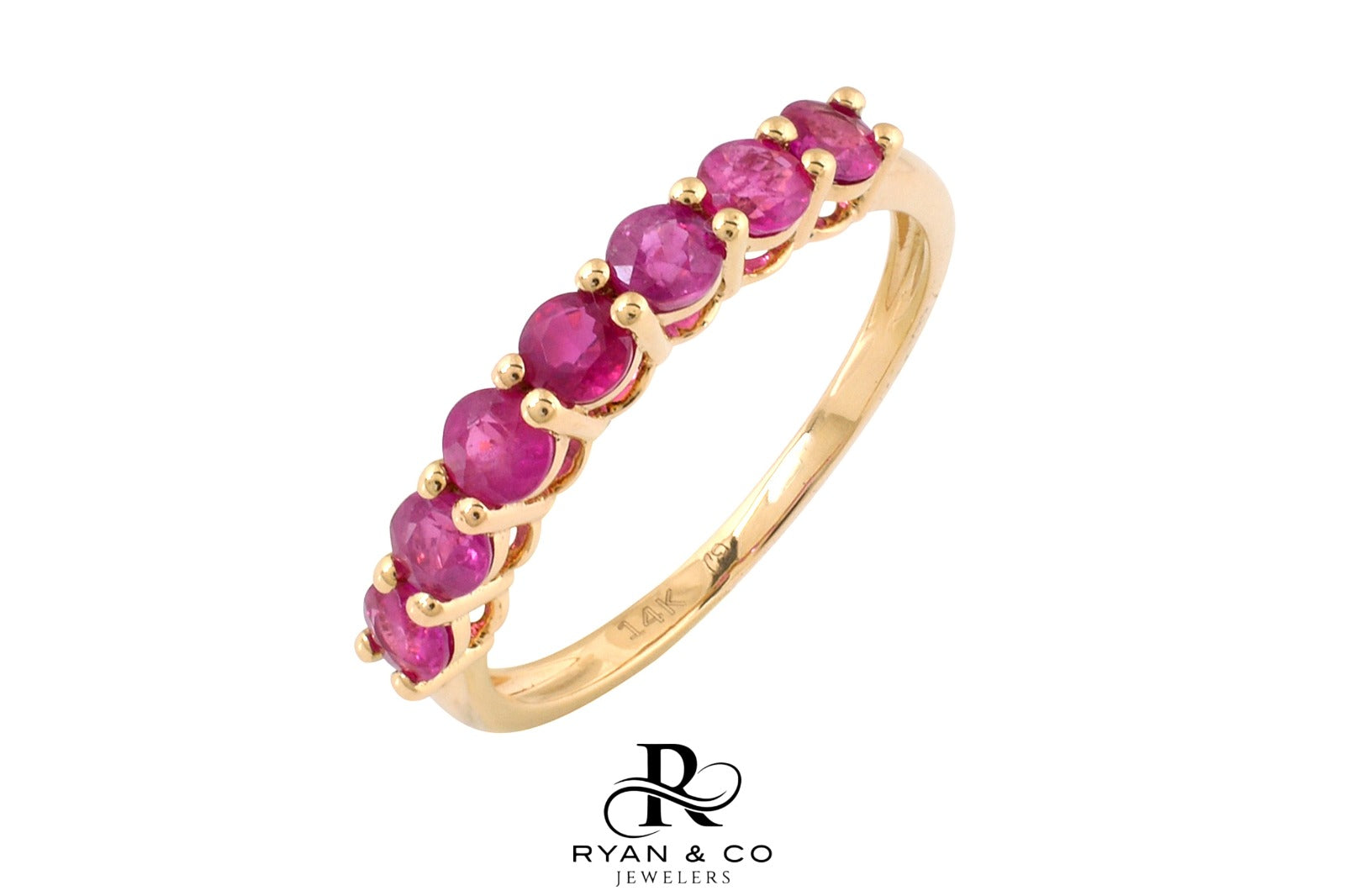 14k Solid Gold Half Eternity Band Women's Ruby Engagement Ring