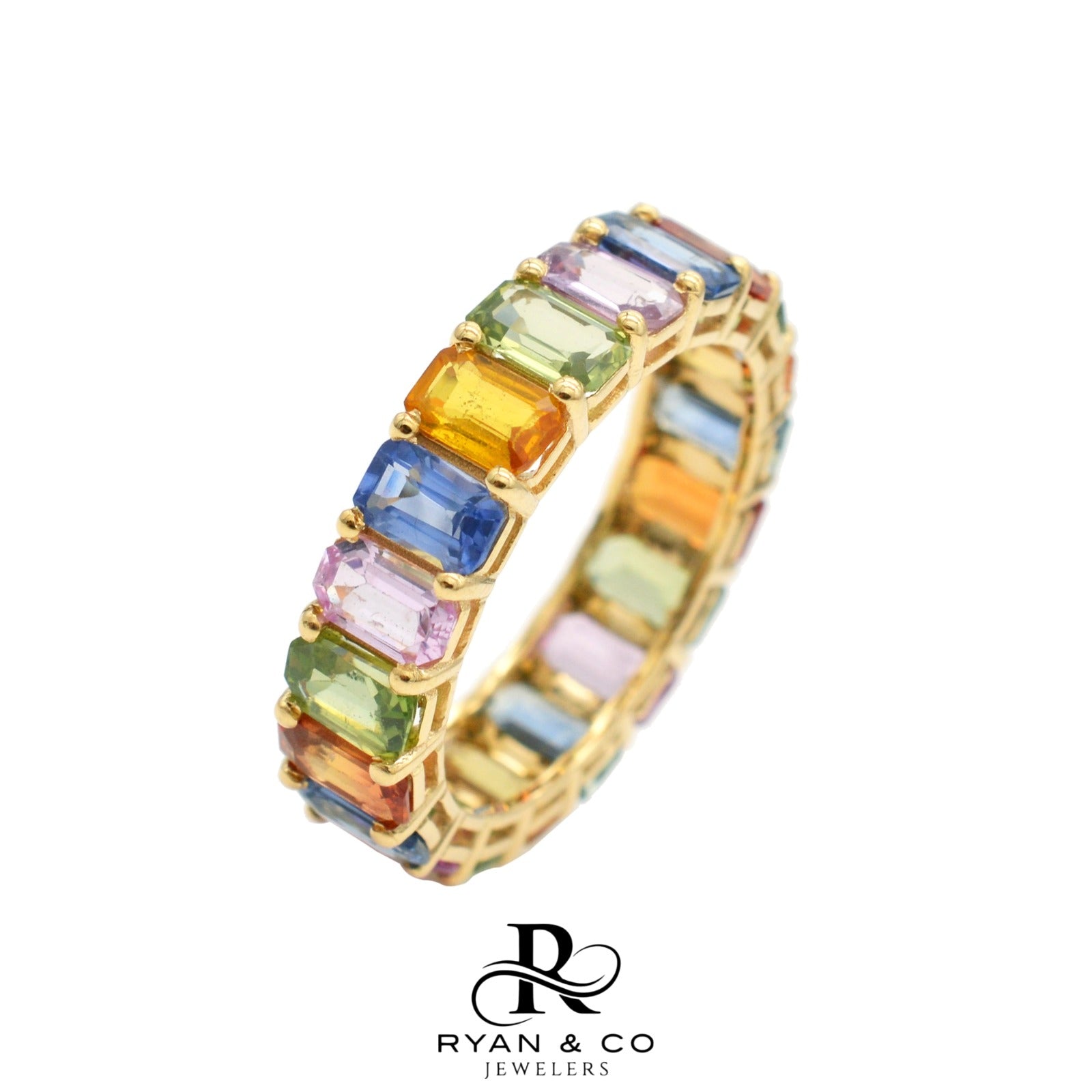 14k Yellow Gold Rainbow Sapphire Eternity Band