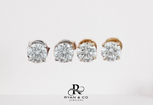 14k Solid Gold Round Cut Diamond Stud Earrings