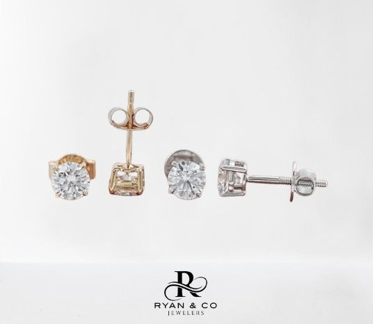 14k Solid Gold Round Cut Diamond Stud Earrings