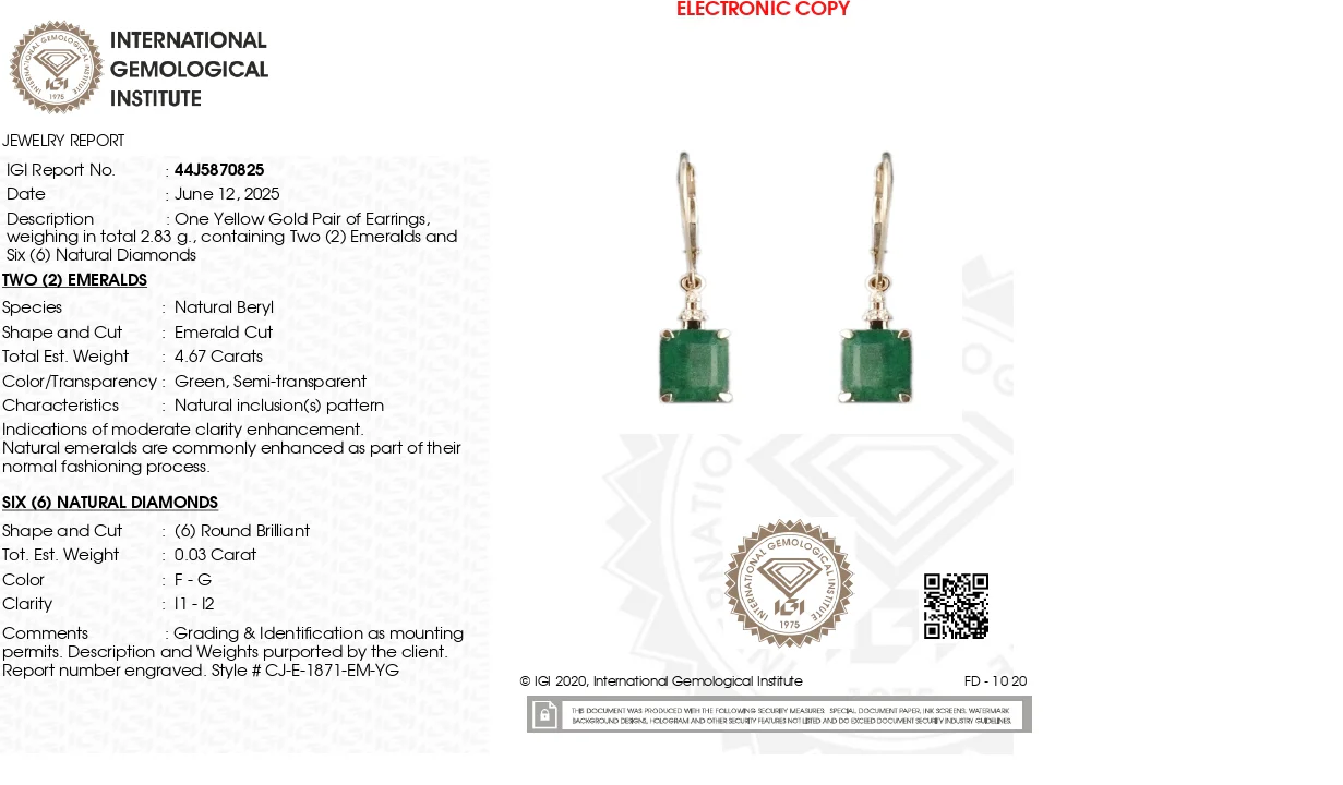 14k Yellow Gold IGI Certified Emerald & Diamond Dangle Earrings