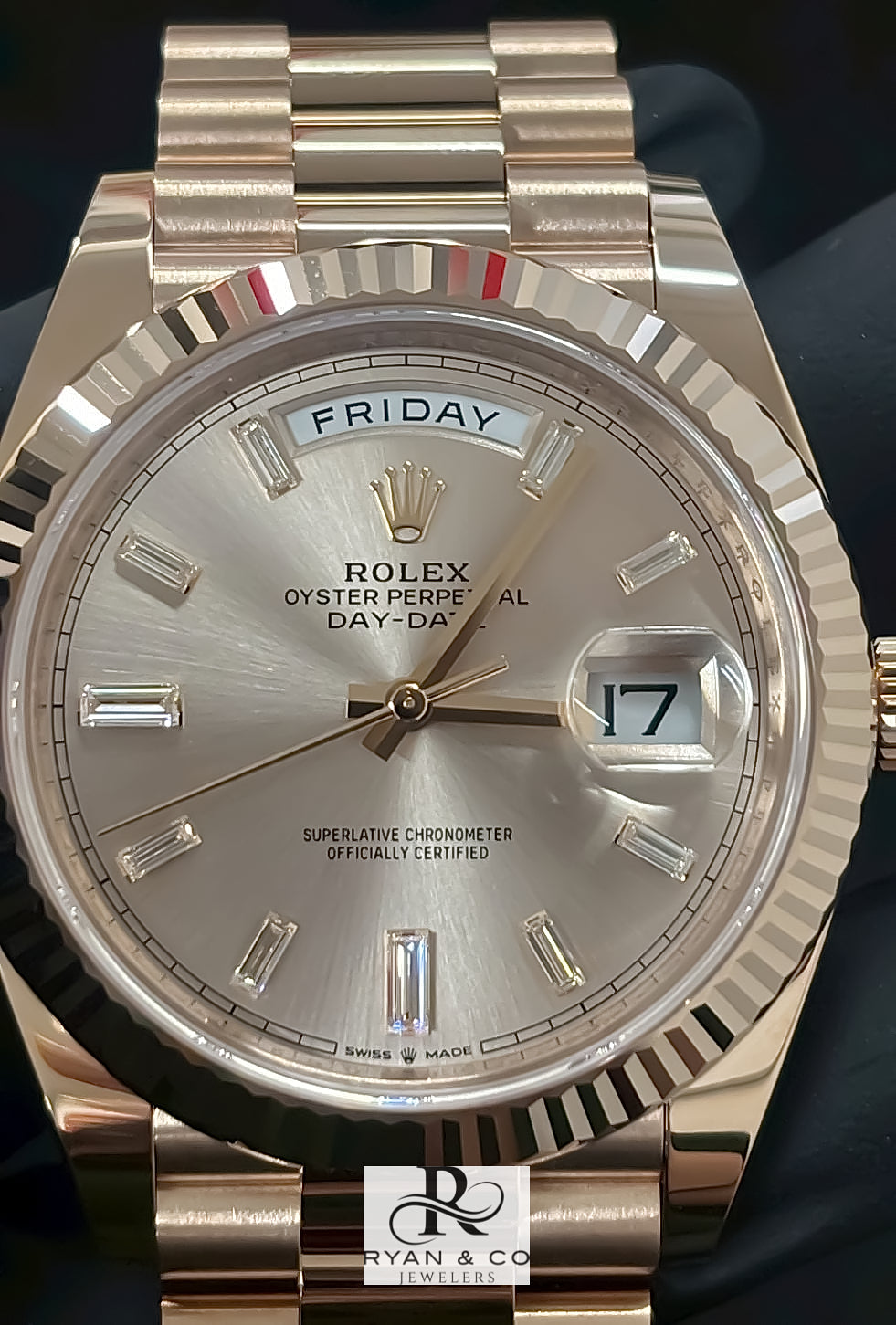 Rolex Day-Date 40 Everose Gold Baguette Diamond Dial | President Bracelet Luxury Watch