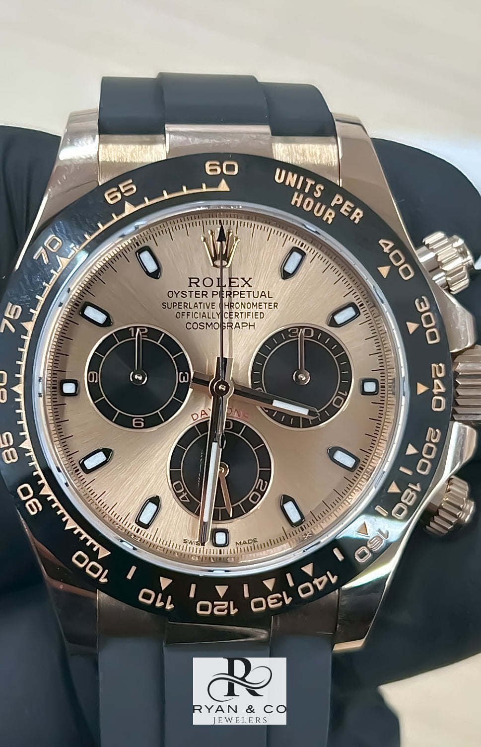 Rolex Daytona Cosmograph Champagne Dial Black Ceramic Bezel Oysterflex Strap 40mm Luxury Chronograph