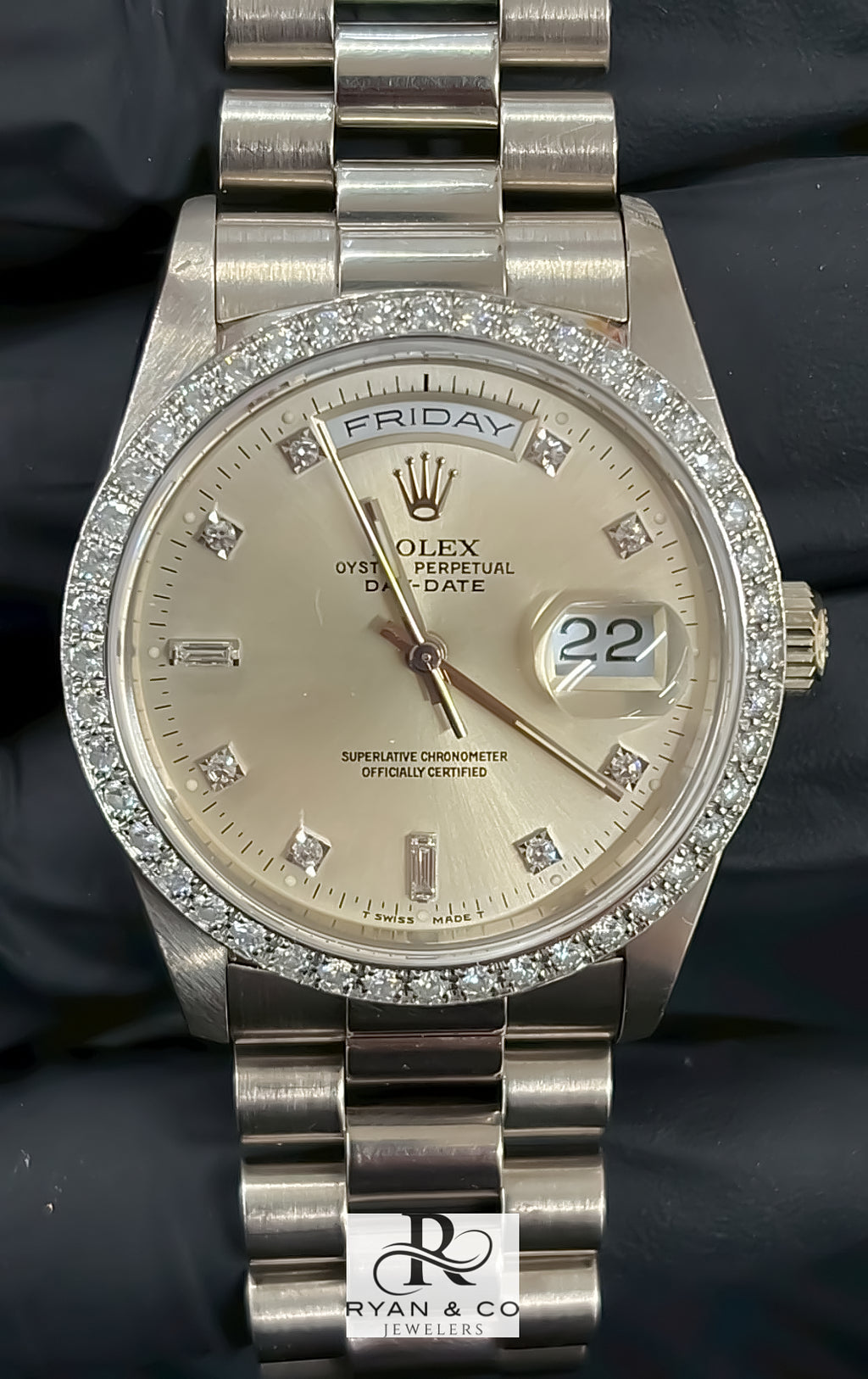 Rolex Day-Date 36mm Champagne Diamond Dial | Diamond Bezel President Bracelet Luxury Watch