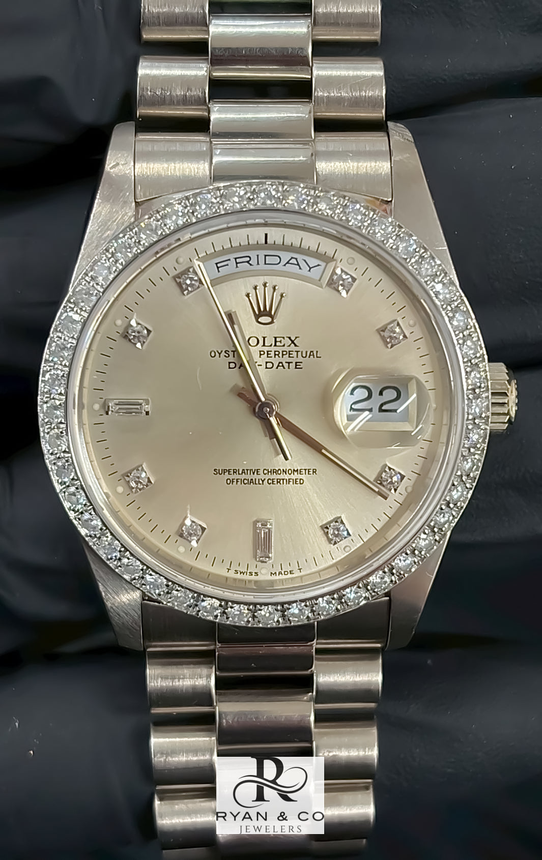 Rolex Day-Date 36mm Champagne Diamond Dial | Diamond Bezel President Bracelet Luxury Watch