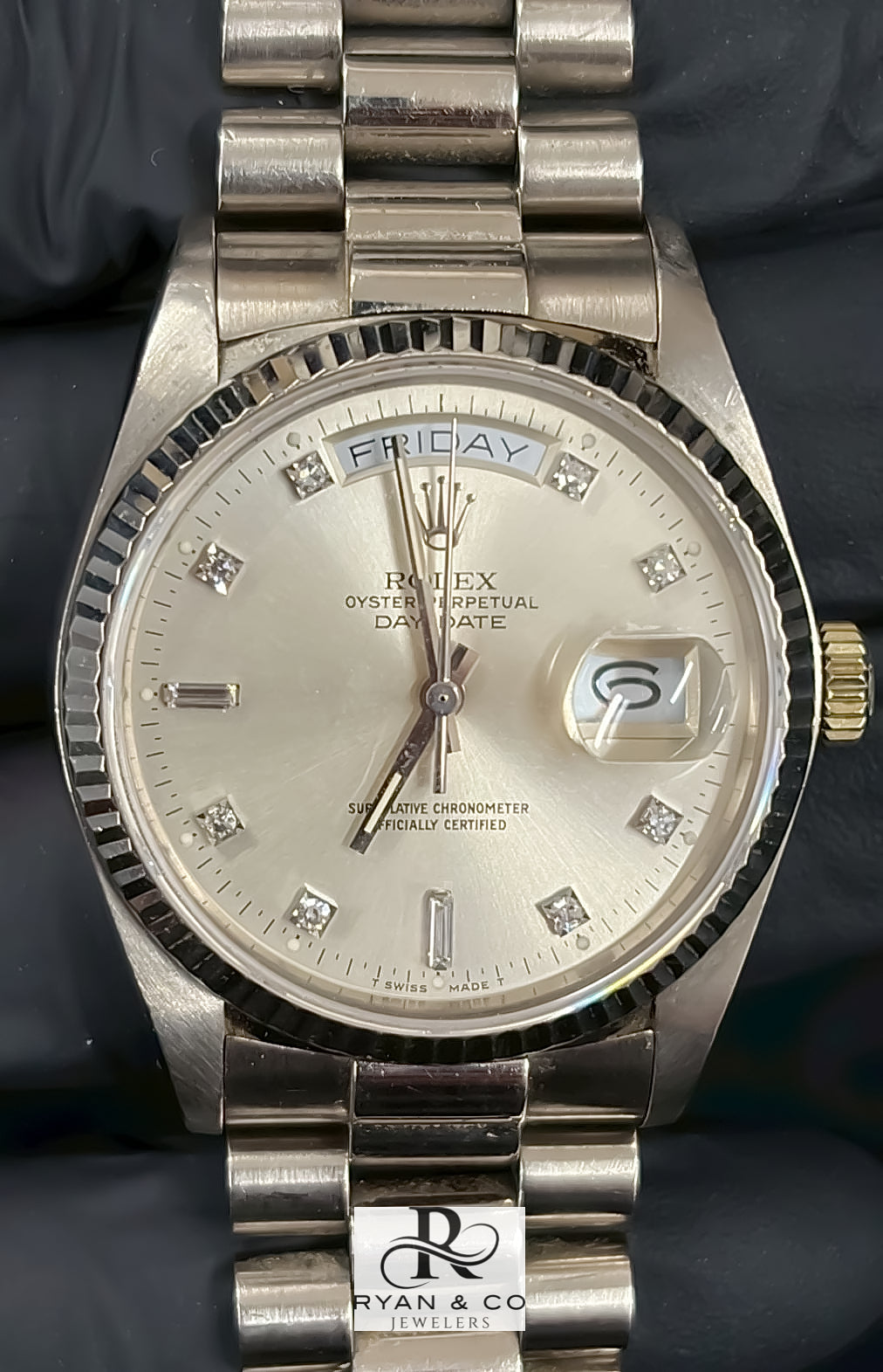 Rolex Day-Date 36mm Silver Diamond Dial | Fluted Bezel President Bracelet Luxury Watch