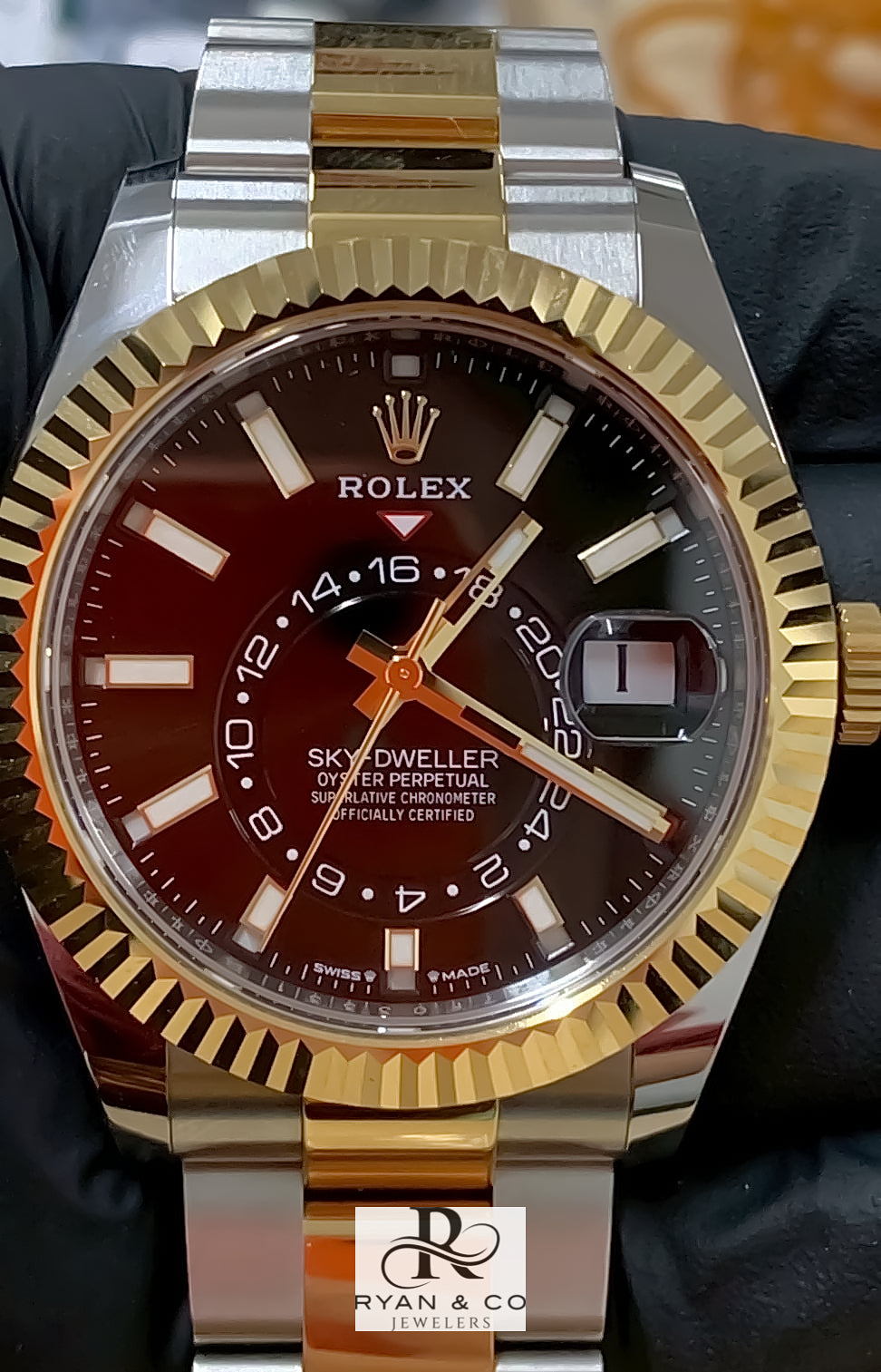 Rolex Sky-Dweller Two-Tone 42mm Black Dial | Annual Calendar GMT Fluted Bezel Oyster Watch