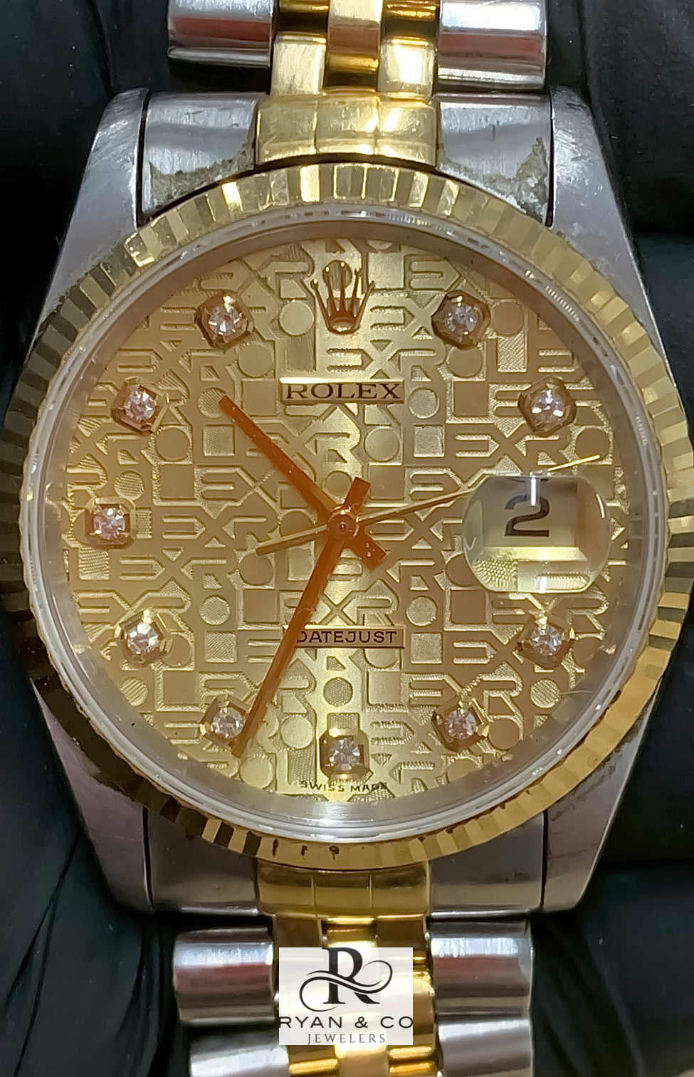 Rolex Datejust Two-Tone 36mm Custom Pattern Diamond Dial | Jubilee Bracelet Fluted Bezel Watch