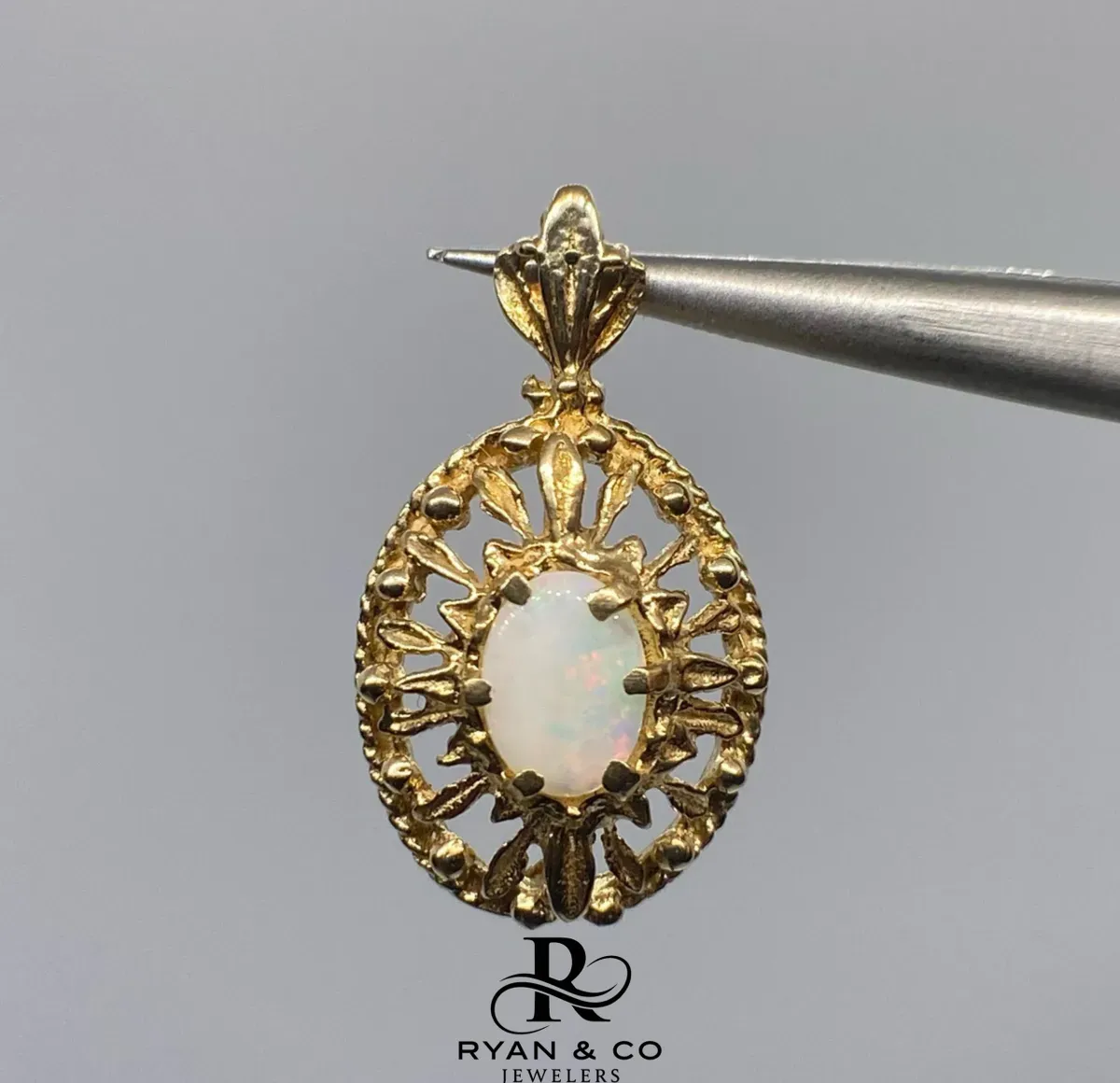 14K Yellow Gold Oval Ethiopian Opal Pendant