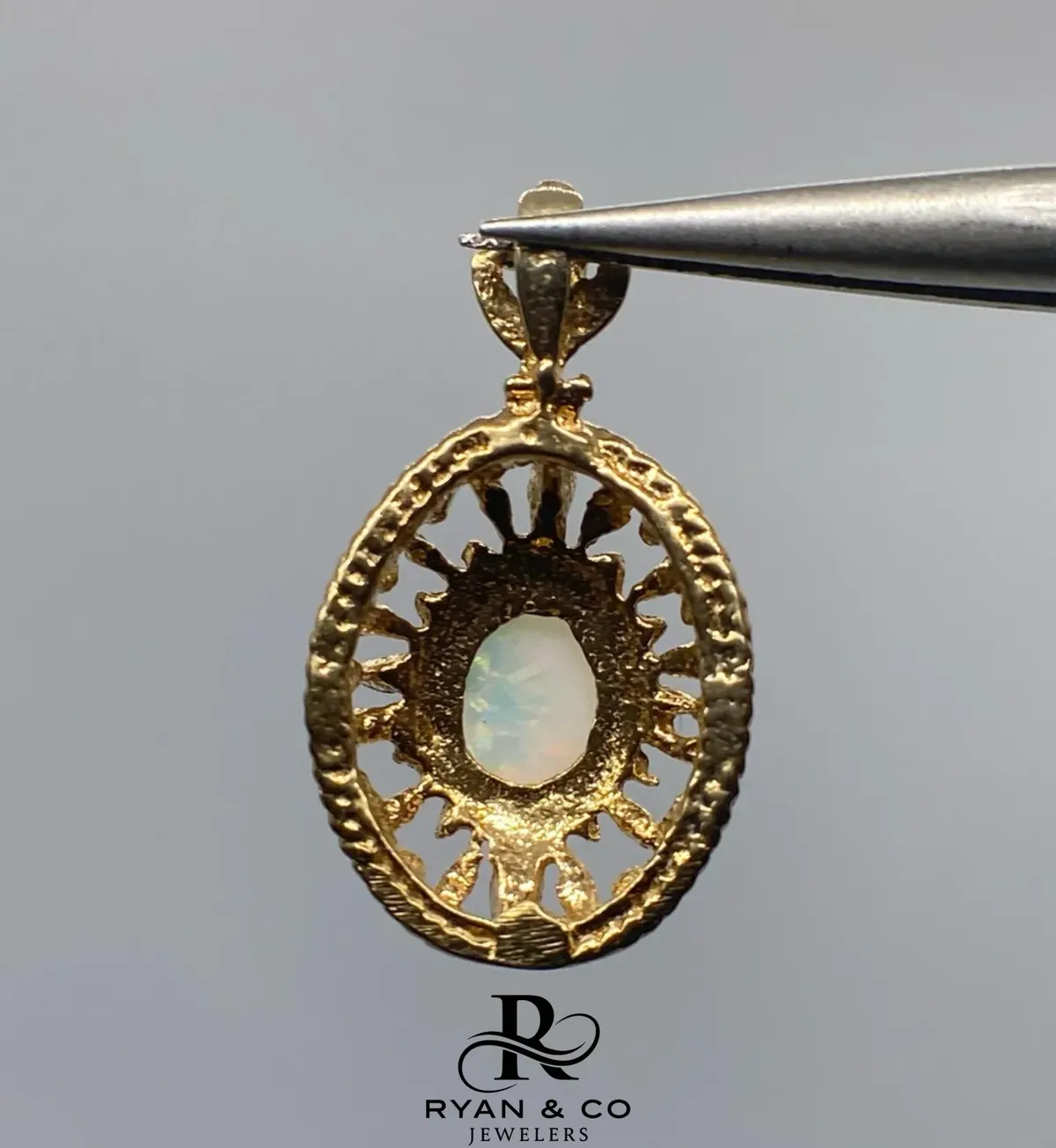 14K Yellow Gold Oval Ethiopian Opal Pendant