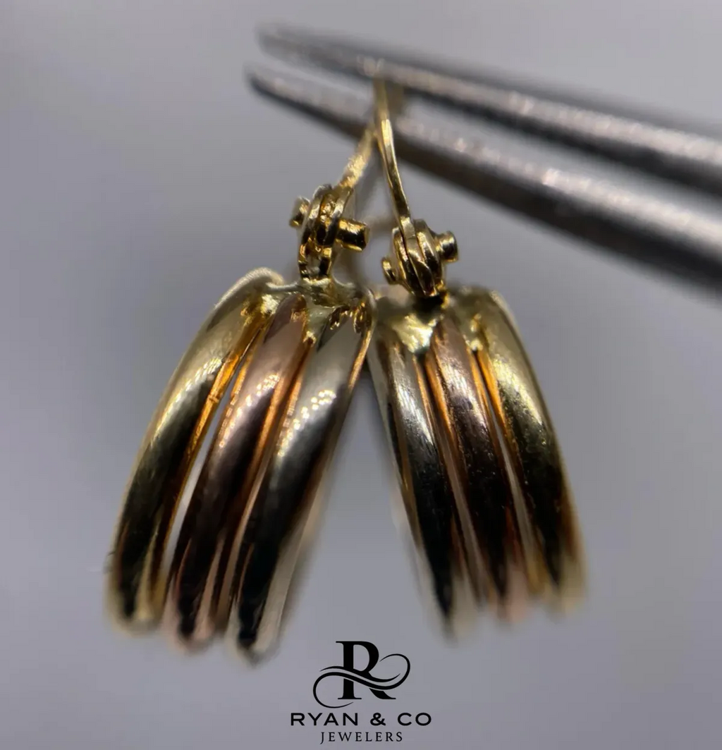 18K Tri-Gold Trinity Tube Hoops Earrings