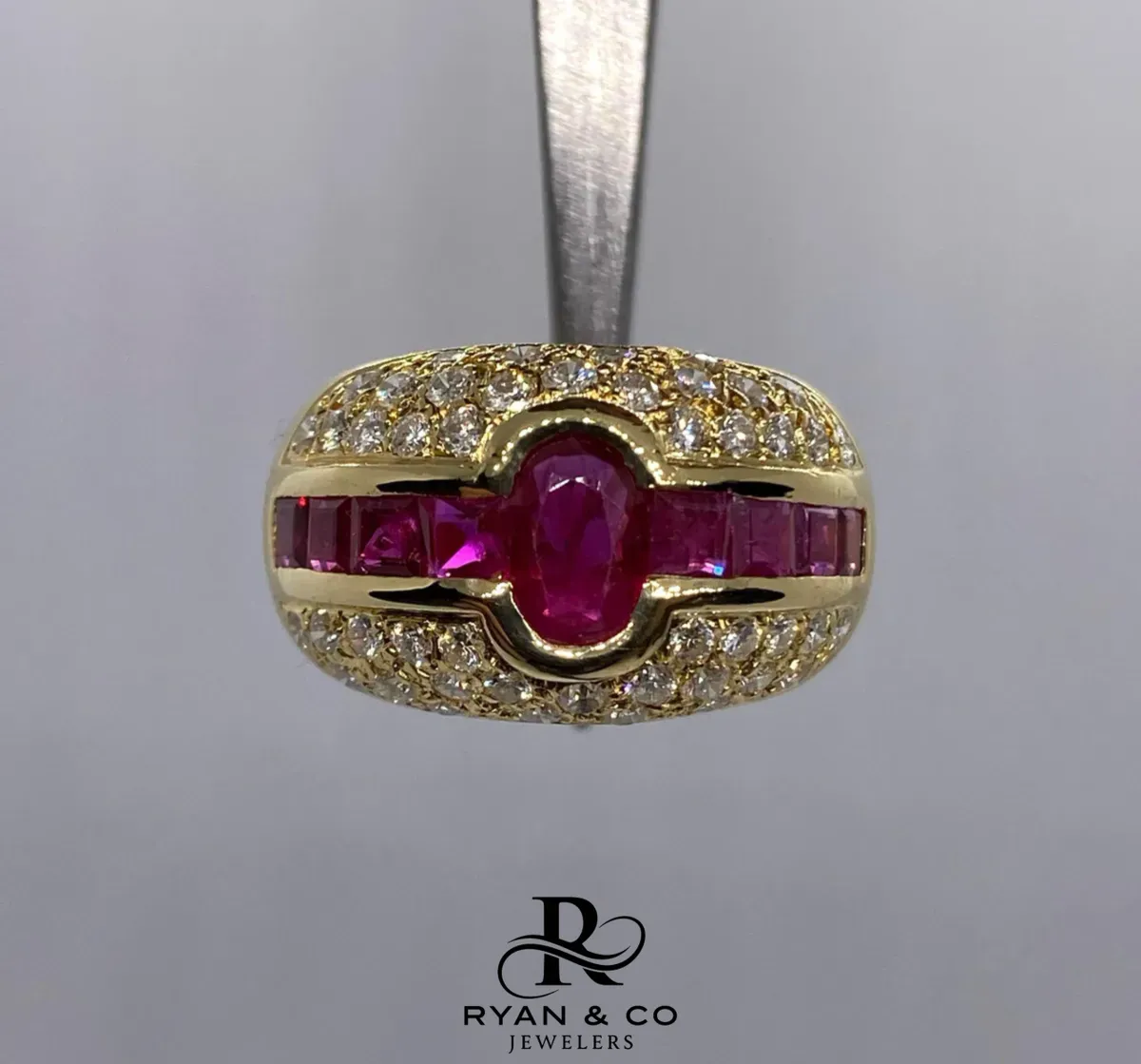 18k Yellow Gold Invisible Set Ruby & Diamond Ring