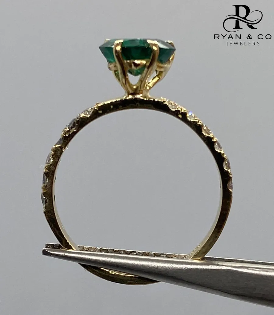 18k Yellow Gold Heirloom Colombian Emerald Trapiche Engagement Ring