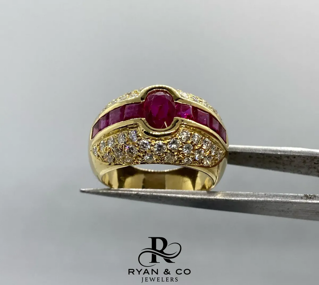 18k Yellow Gold Invisible Set Ruby & Diamond Ring