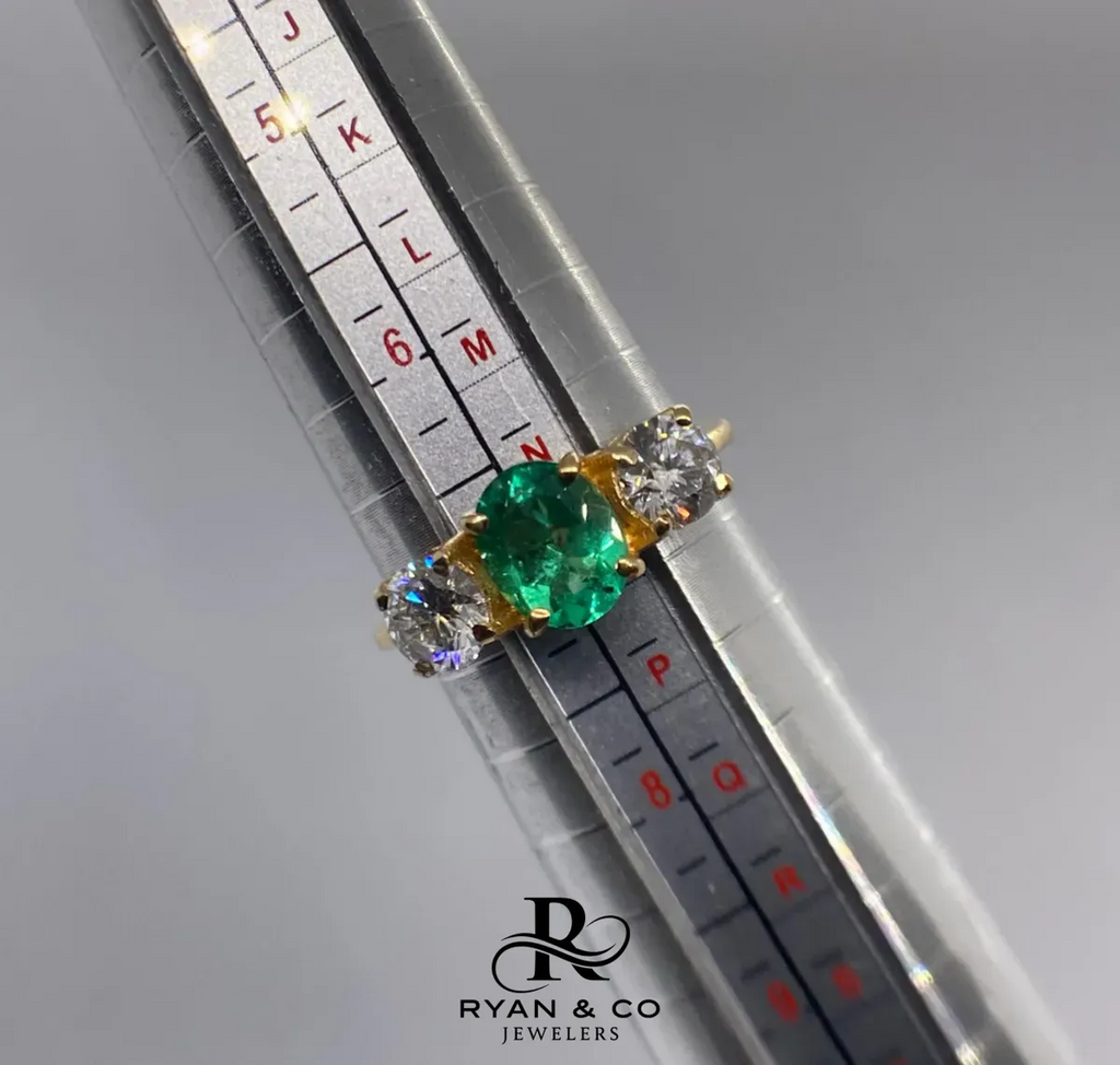 18K Yellow Gold Colombian Oval Emerald & Diamond Ring