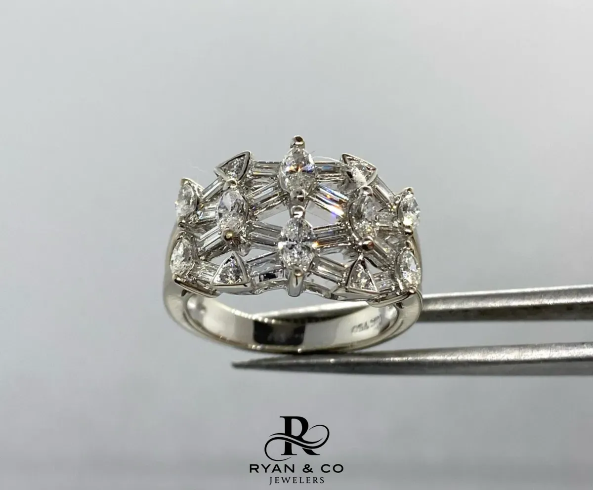 18k White Gold Marquise Baguette Diamond Cocktail Ring