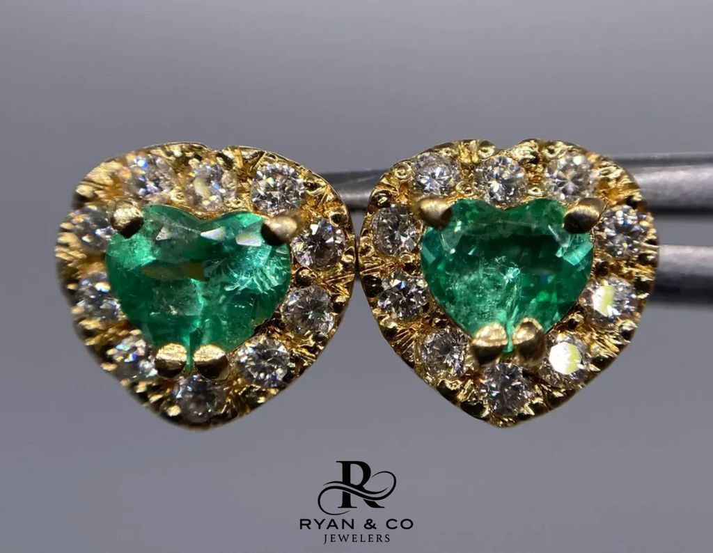 18K Yellow Gold Colombian Emerald Diamond Earrings