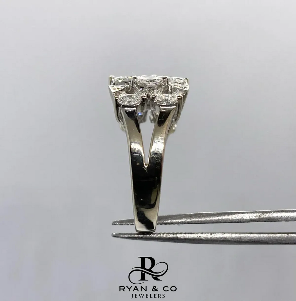18k White Gold Marquise Baguette Diamond Cocktail Ring