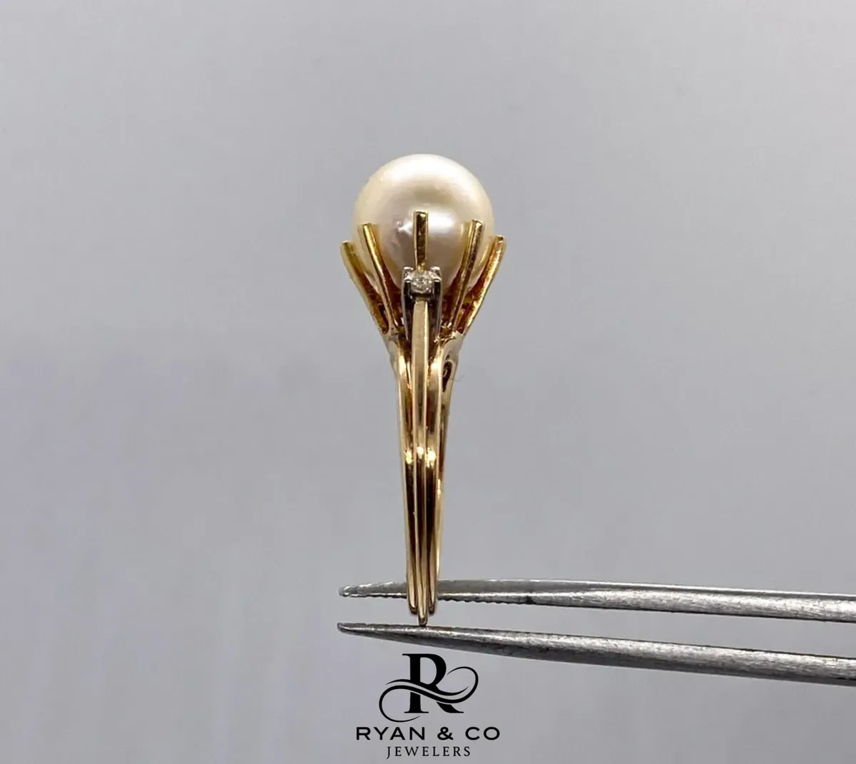 18k Yellow Gold Halo Diamond & Pearl Engagement Ring