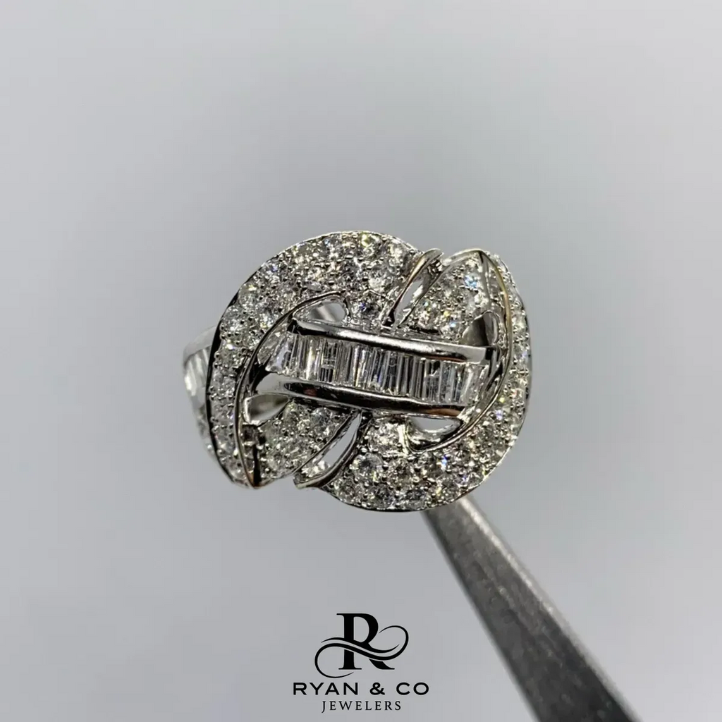 18k White Gold Invisible Set Baguette Cluster Diamond Ring