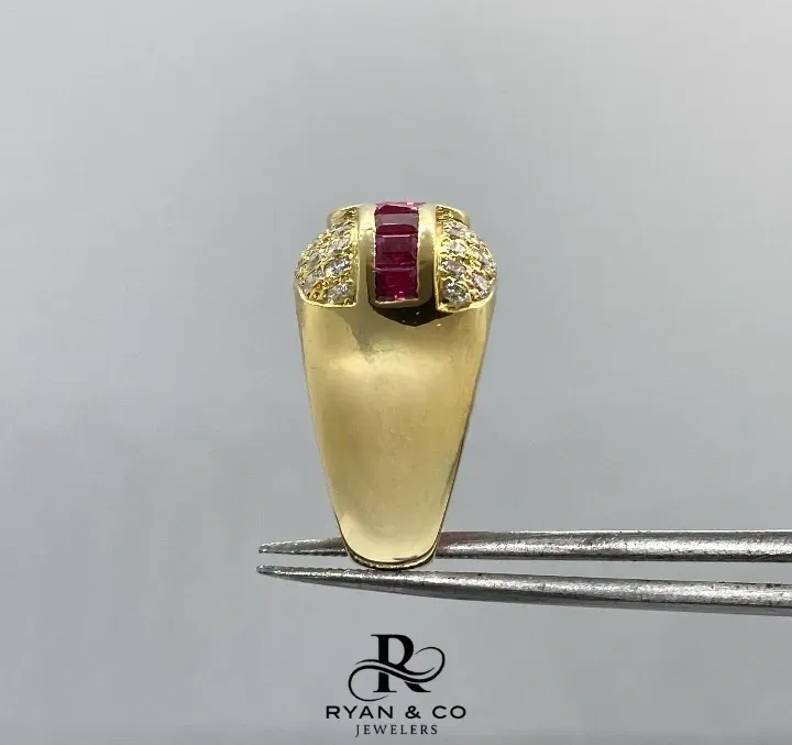 18k Yellow Gold Invisible Set Ruby & Diamond Ring