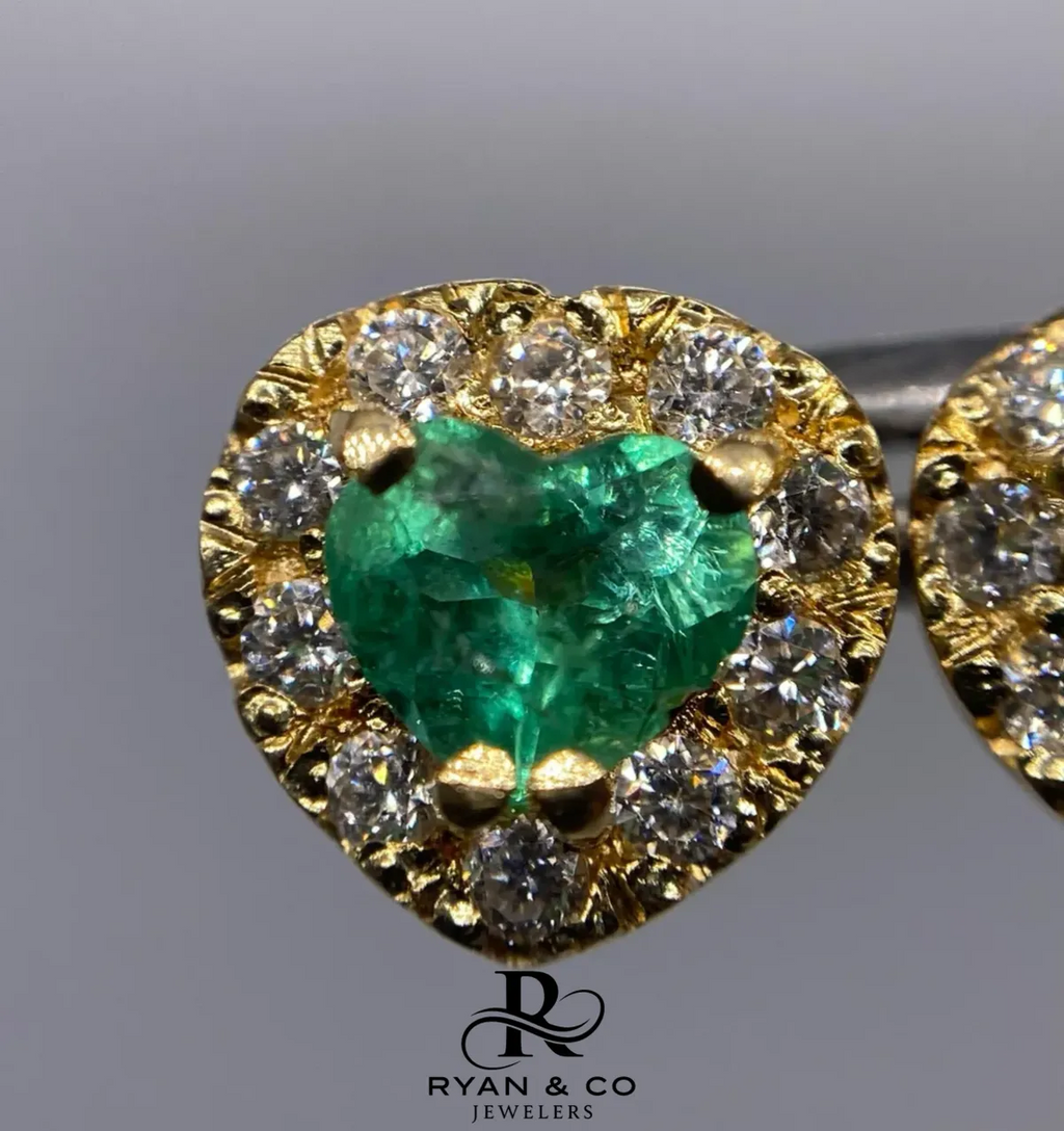 18K Yellow Gold Colombian Emerald Diamond Earrings