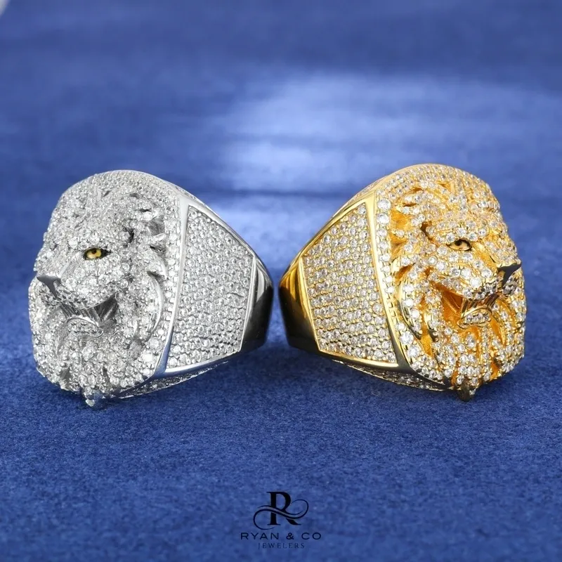 Men's Diamond Lion Ring in Gold Vermeil
