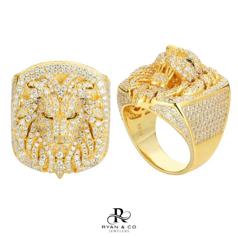 Men's Diamond Lion Ring in Gold Vermeil