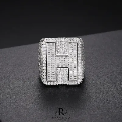 Men's Diamond H Initial Ring in Gold Vermeil