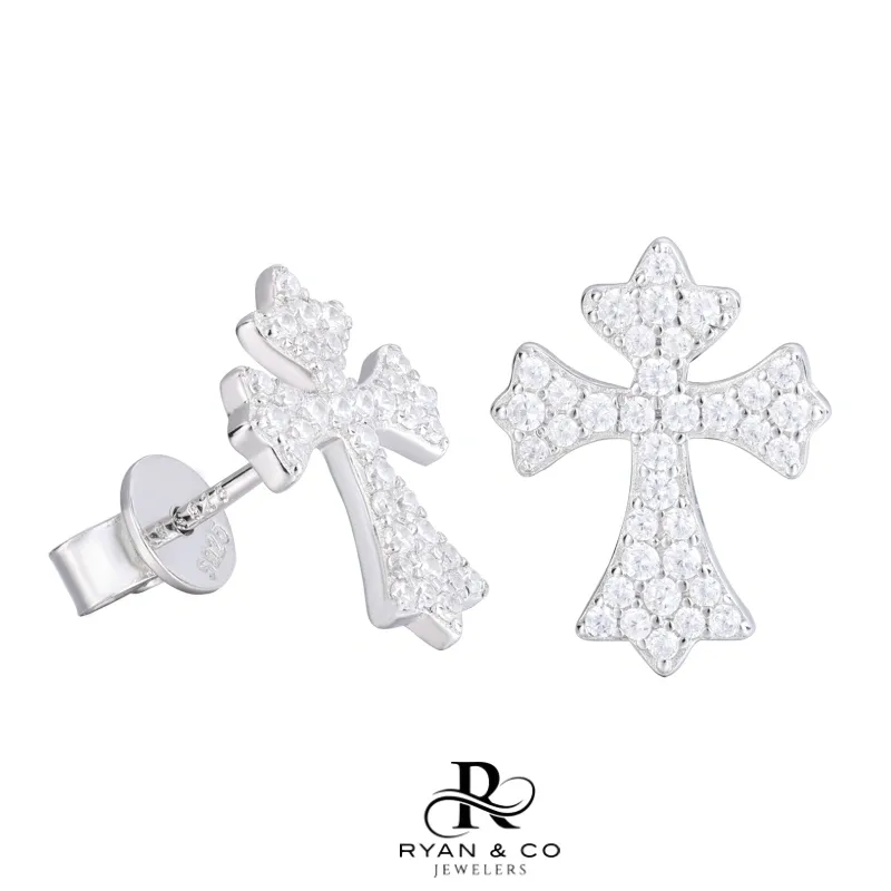 Round Cut Diamond Cross Earrings in Gold Vermeil