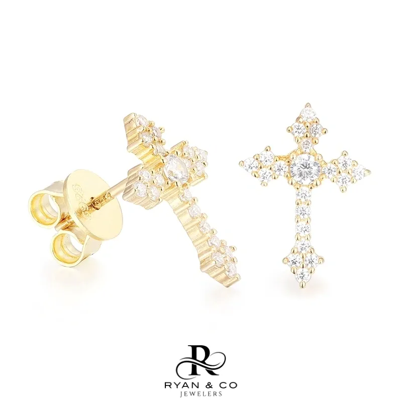 Diamond Cross Earrings in Gold Vermeil