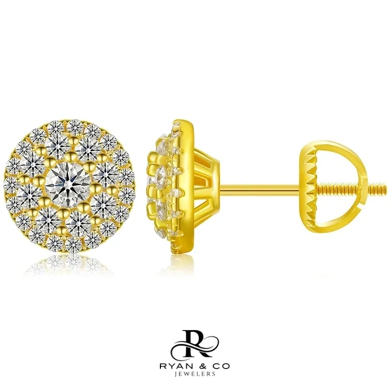Round Cut Diamond Cluster Earrings in Gold Vermeil