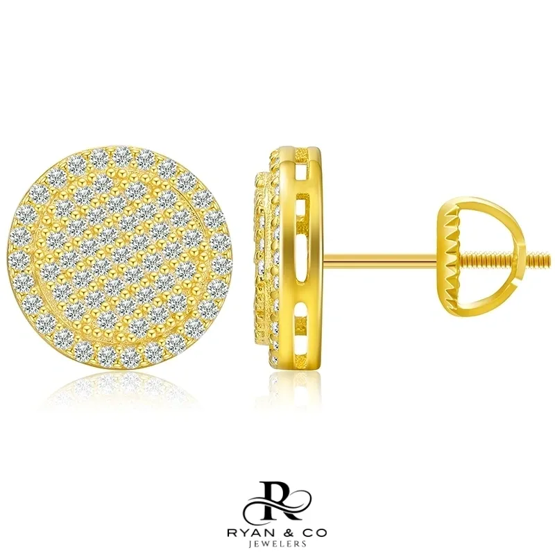 Round Cut Melee Diamond Cluster Earrings in Gold Vermeil