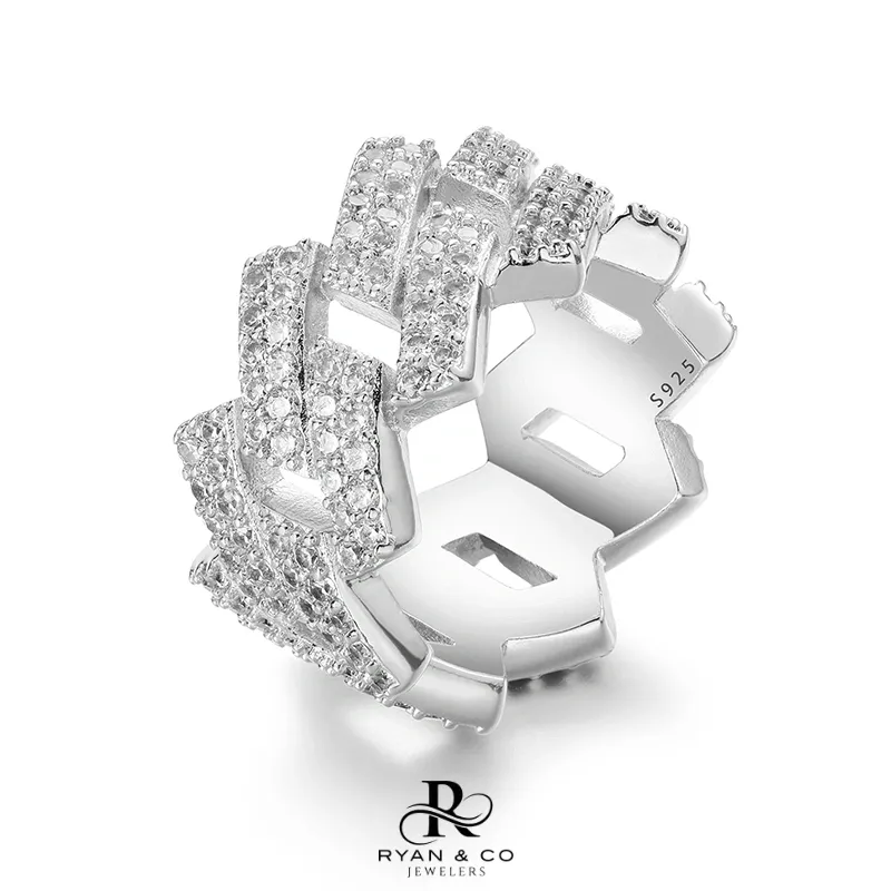 Men's Diamond Cuban Link Ring in Gold Vermeil