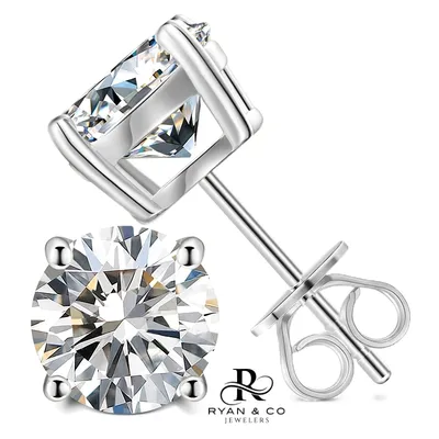 Round Cut Diamond Stud Earrings in Gold Vermeil